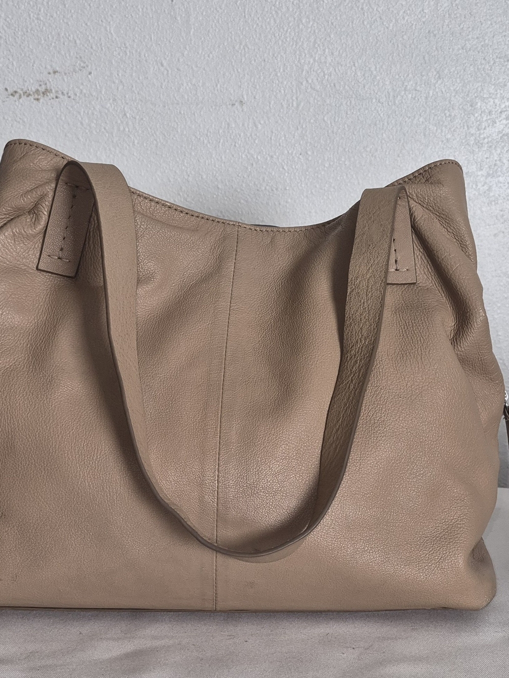 Vince Camuto Beige Leather Hobo Tote